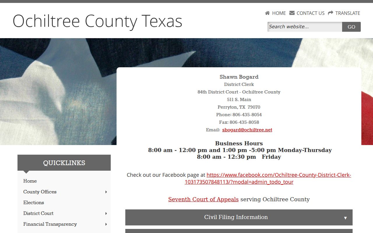 Ochiltree County criminal case records at the District Clerk