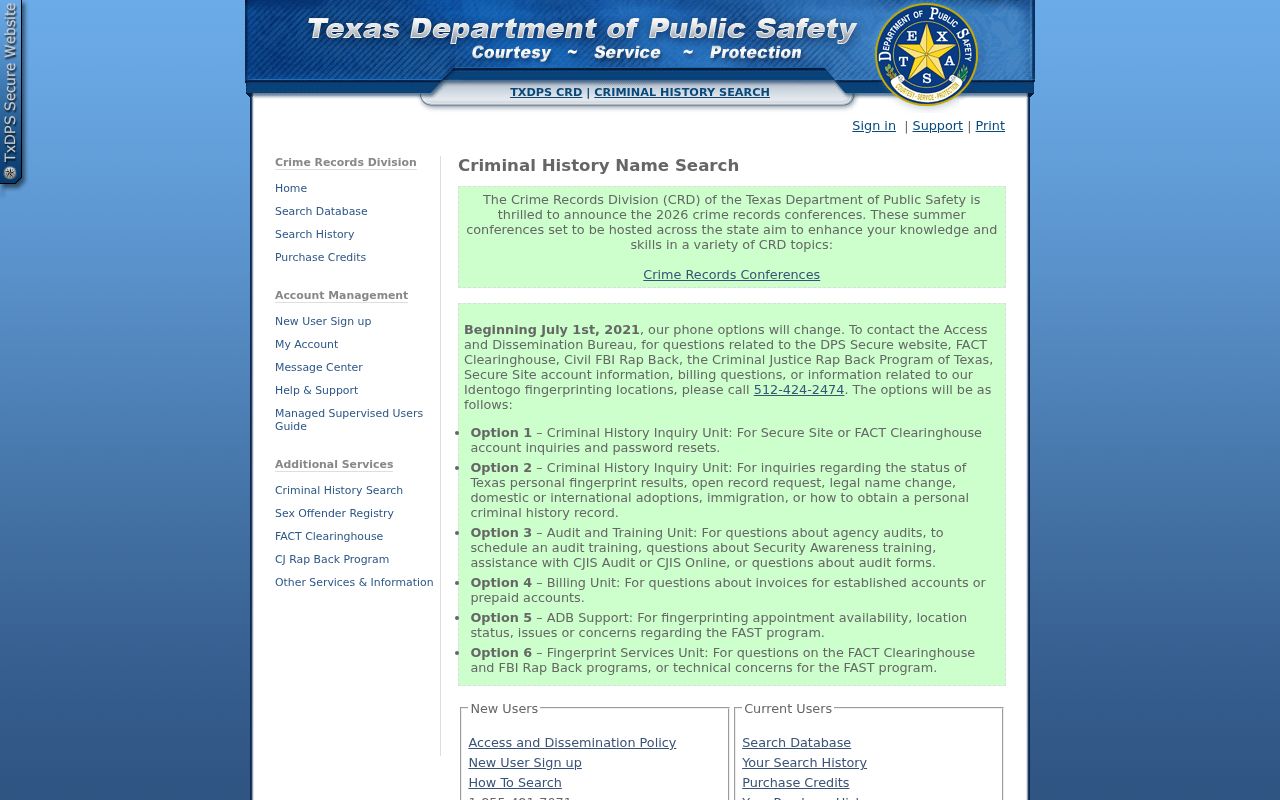 Ochiltree County criminal history Texas DPS name search login