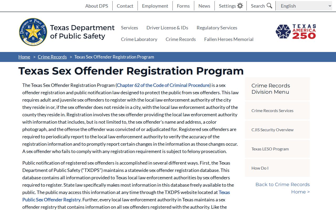 Ochiltree County sex offender registry program information from Texas DPS